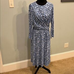 Maggy London Blue and Black Floral Long Sleeve Dress